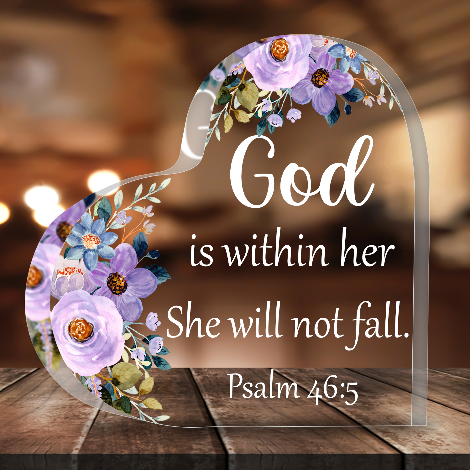 Floral God Is Within Her Bible Verse Acrylic Hearts Plaques