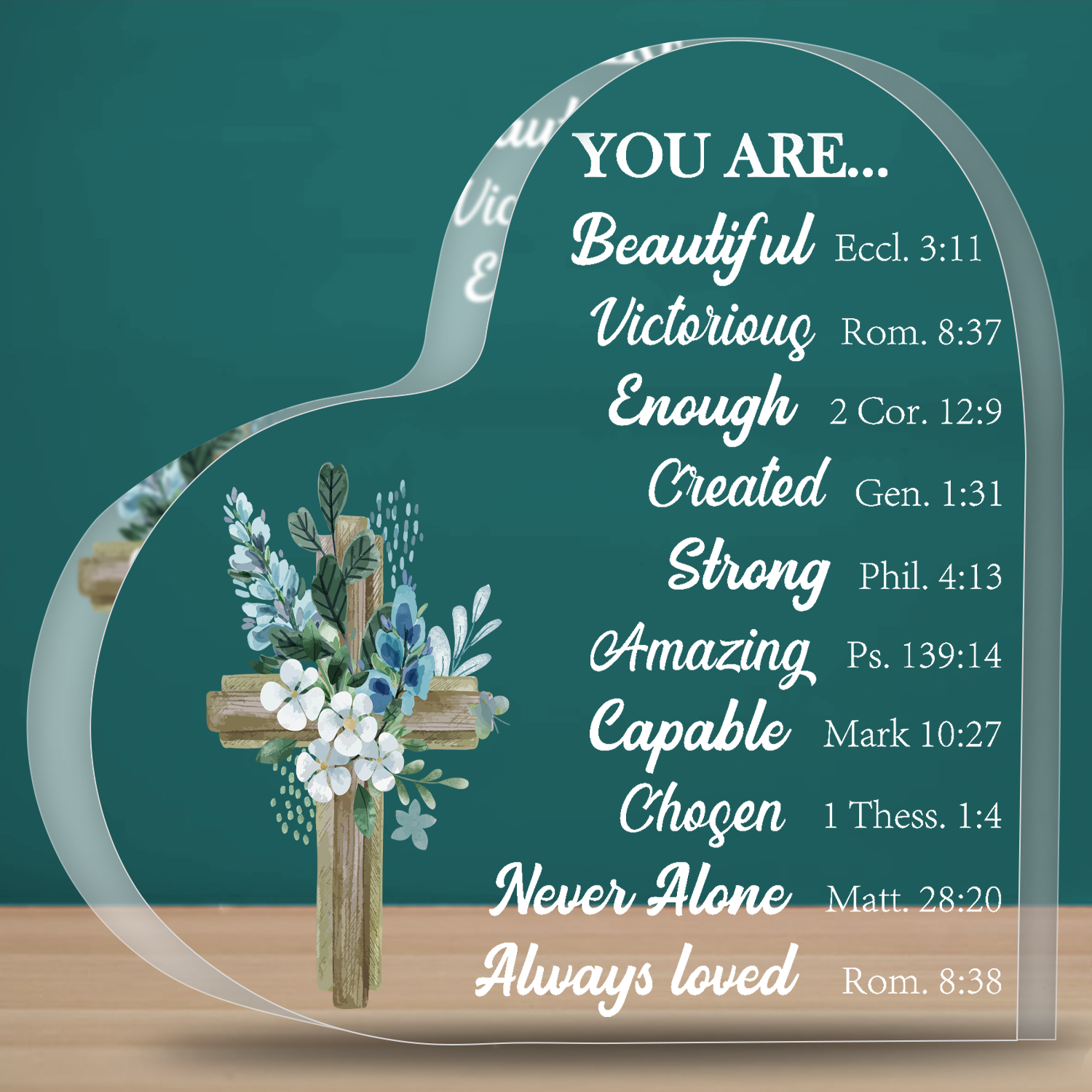 Acrylic Hearts Blue Sunflower Cross You Are Bible Verse Plaques Gift