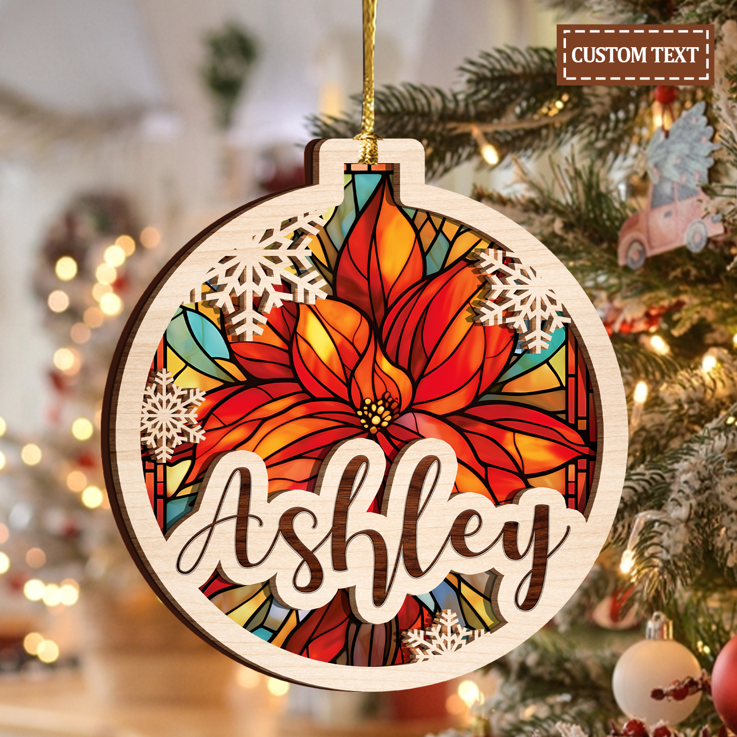 Christmas Stained Glass Snowflake Two Layers Suncatcher Ornament Christmas Ornament Car Hanging Ornament