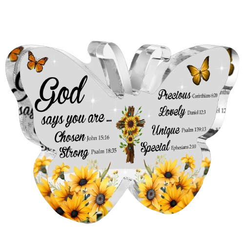 Butterfly Sunflower God Says You Are Acrylic Plaque Christian Gifts Bible Verses Religious Gifts
