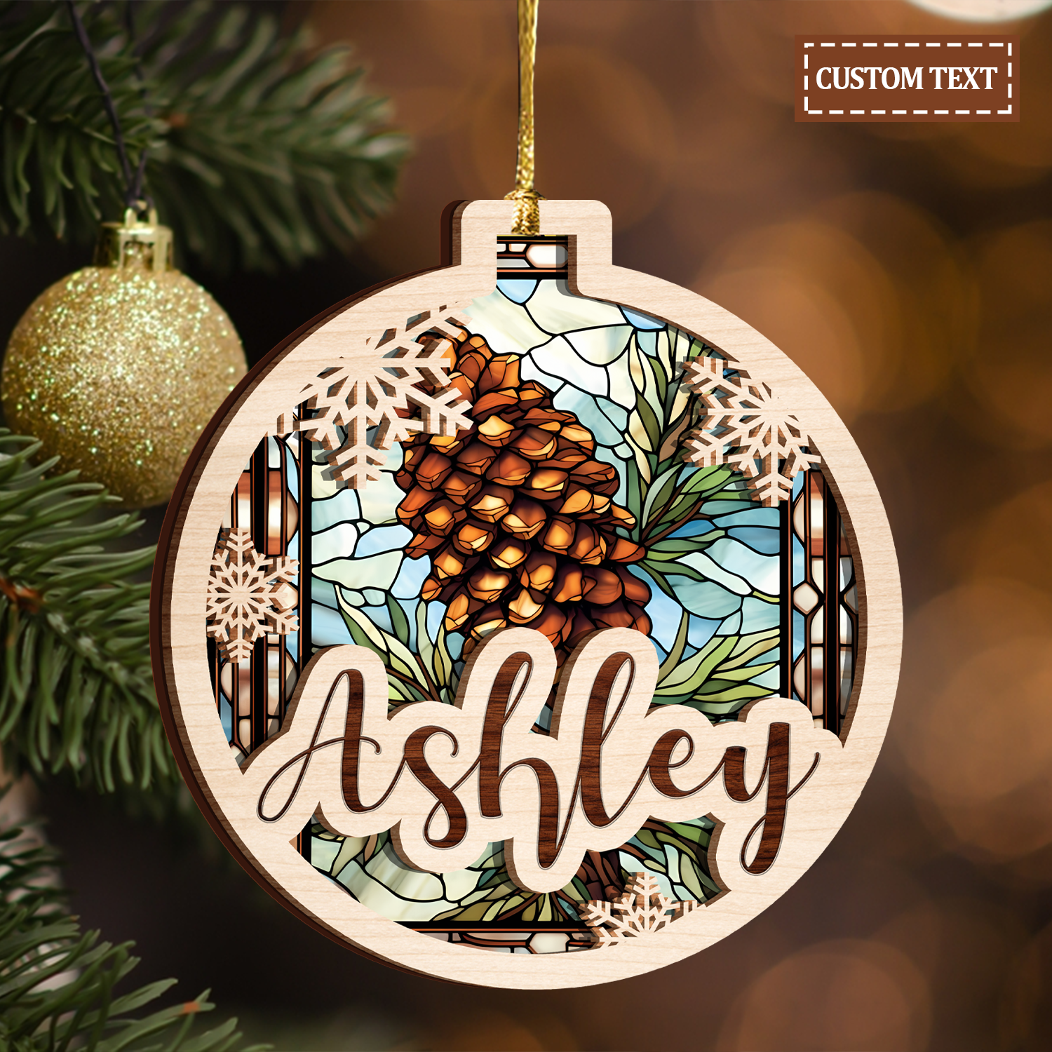 Christmas Stained Glass Snowflake Two Layers Suncatcher Ornament Christmas Ornament Car Hanging Ornament