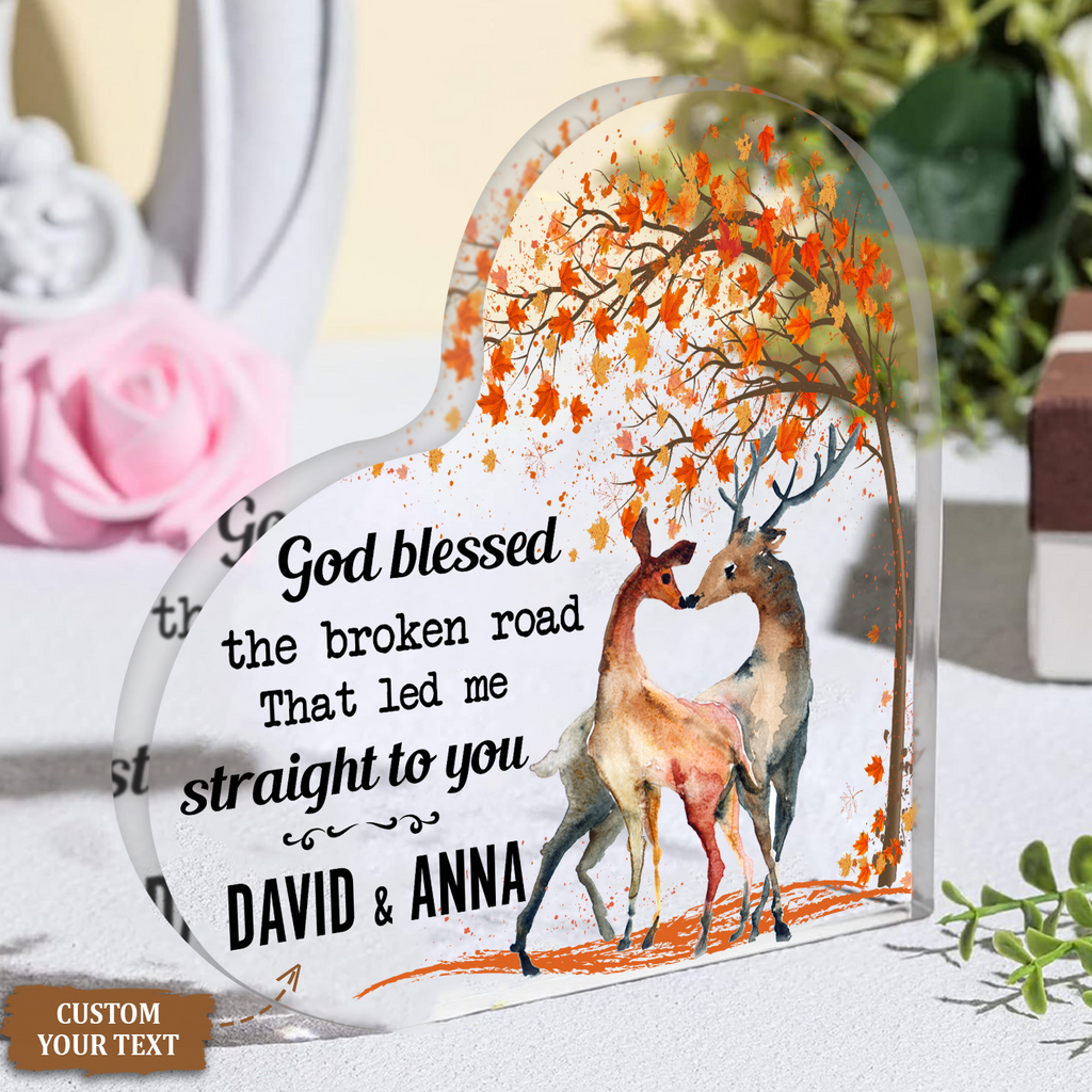 Deer Couple God Blessed Acrylic Plaque Custom Name Gift