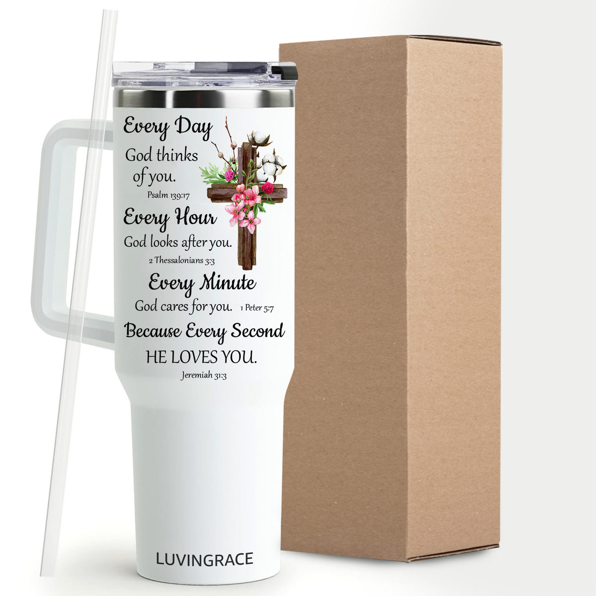 Floral Cross Bible Verse Inspirational Gifts for Women Friends 40Oz Tumbler