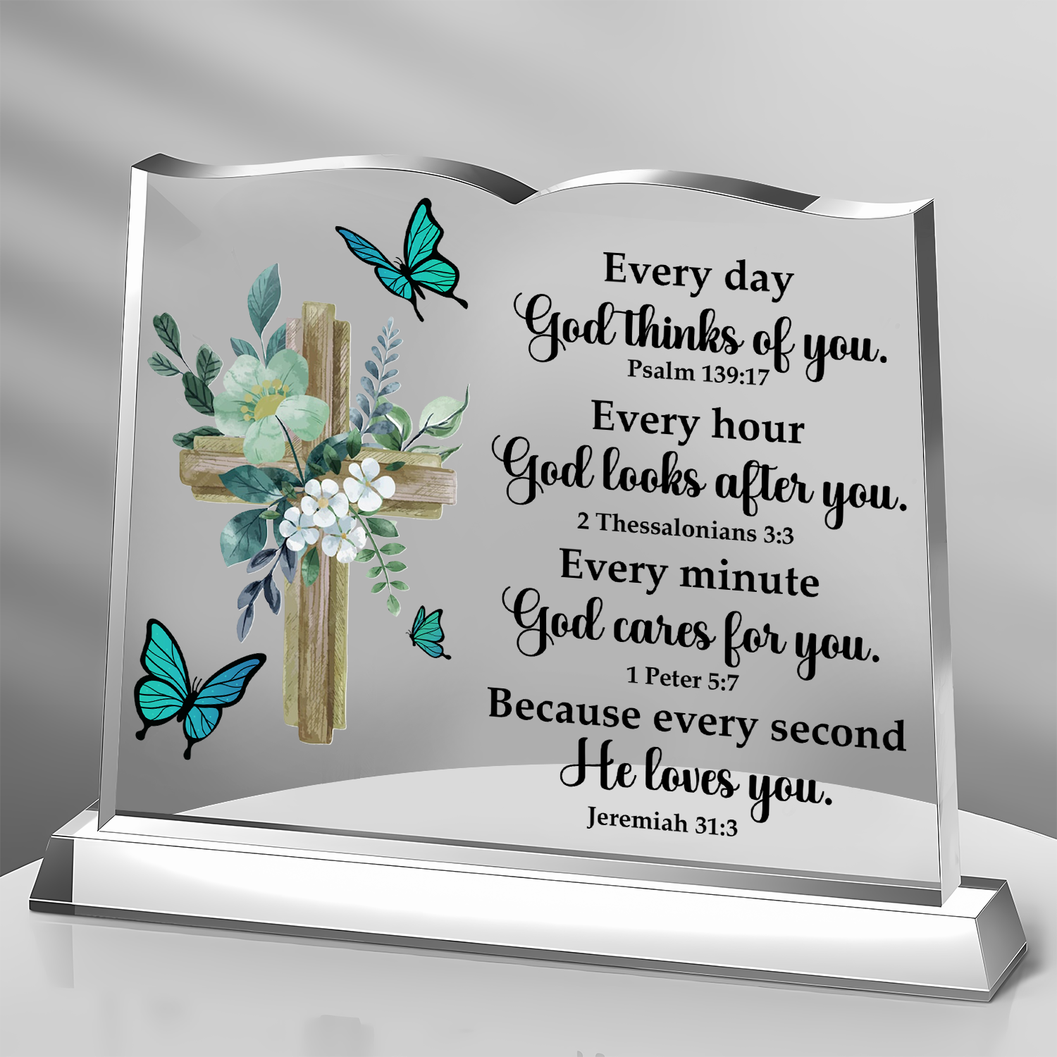 Blue Flowers Cross Christian Bible Verses Decor Christmas Christian Gift for Woman Prayers Religious Gift Acrylic Plaque