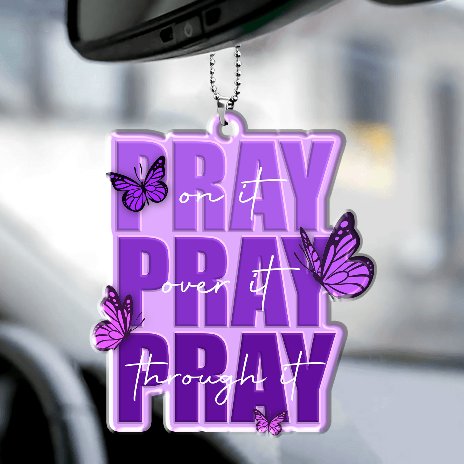 Purple Butterflies Pray On It Christian Gifts For Women, Birthday Gifts For Women, Ornament Gift, Christmas Ornament Car Hanging