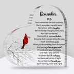 Remember Me Memorial Gifts Sympathy Gifts Red Cardinal Memorial Bereavement Acrylic Heart Plaque Condolence Gifts in Memory of Loss of Loved One