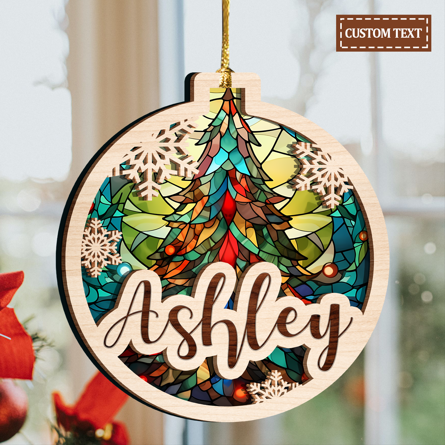 Christmas Stained Glass Snowflake Two Layers Suncatcher Ornament Christmas Ornament Car Hanging Ornament