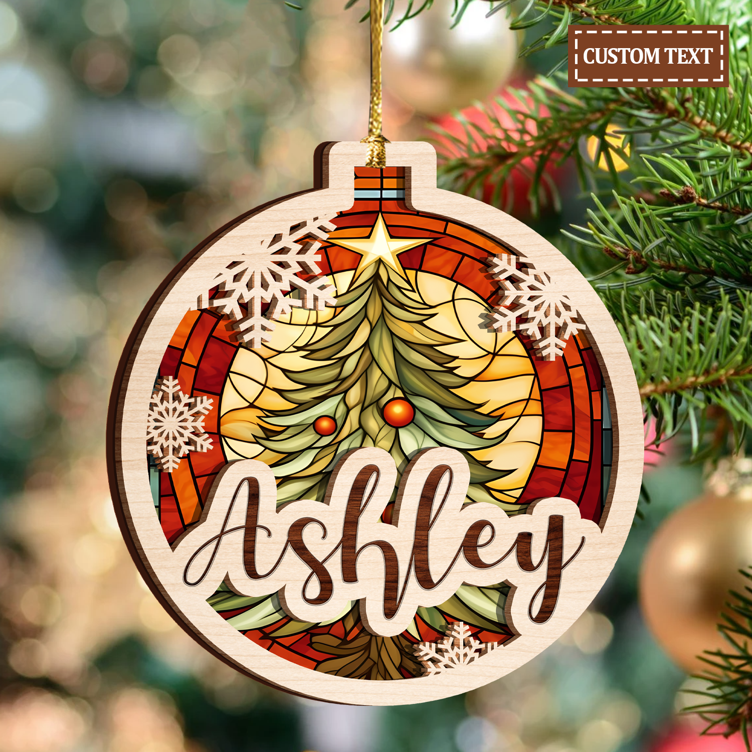 Christmas Stained Glass Snowflake Two Layers Suncatcher Ornament Christmas Ornament Car Hanging Ornament