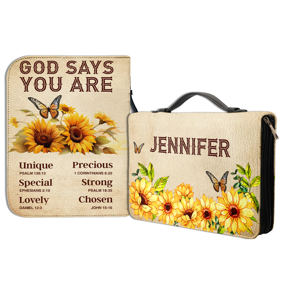 Sunflower Butterflies God Says You Are Christian Personalized Bible Cover