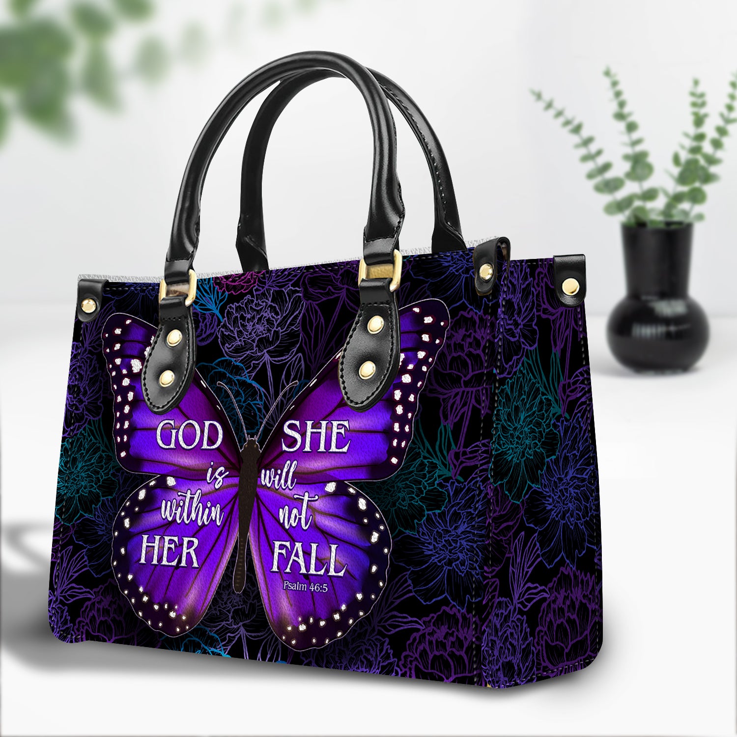 She Will Not Fall Personalized Zippered Leather Handbag With Handle Christian Gift Religious Gift For Women