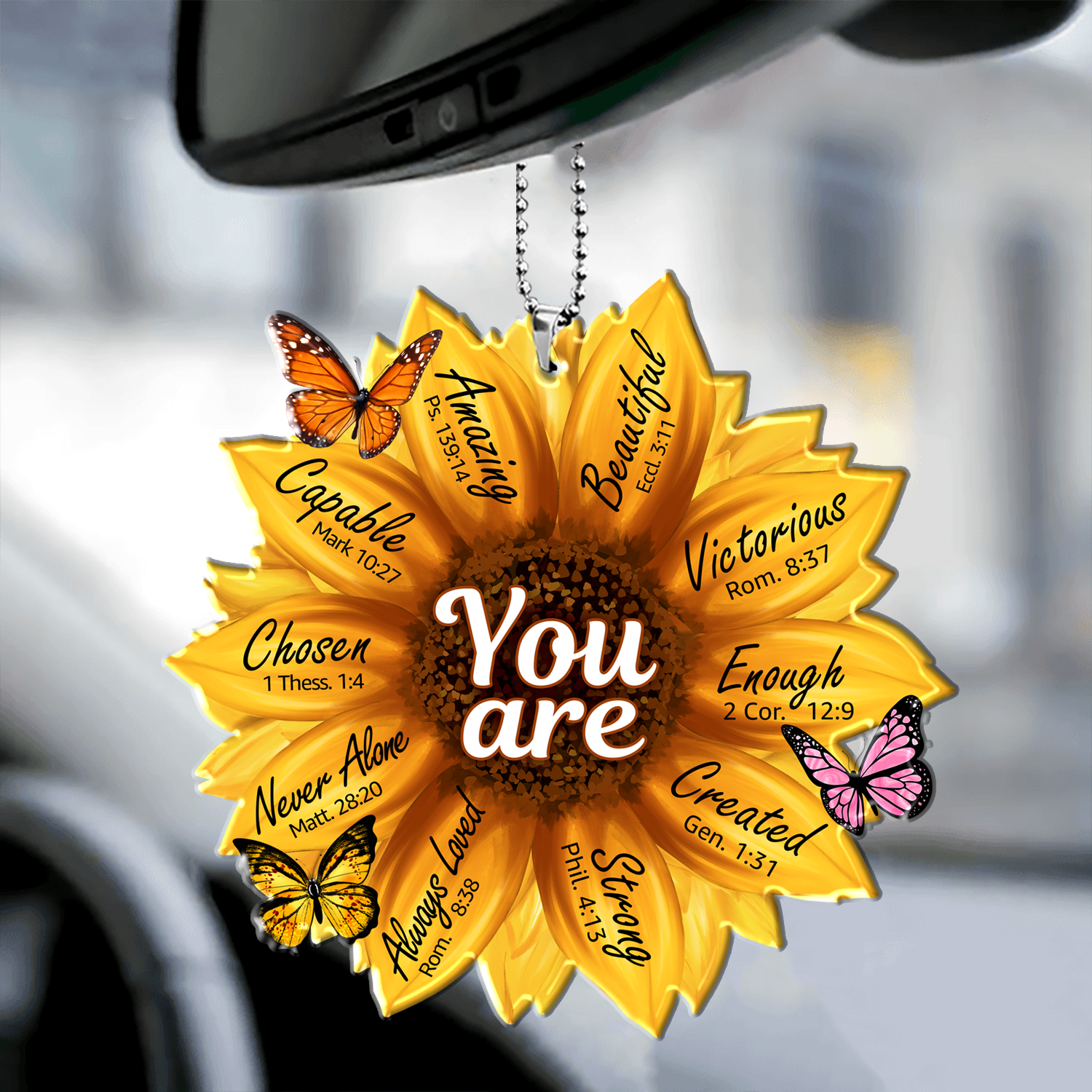 Sunflower Christian Gifts For Women, Birthday Gifts For Women, Ornament Gift Bible Verse You Are Christmas Ornament Car Hanging