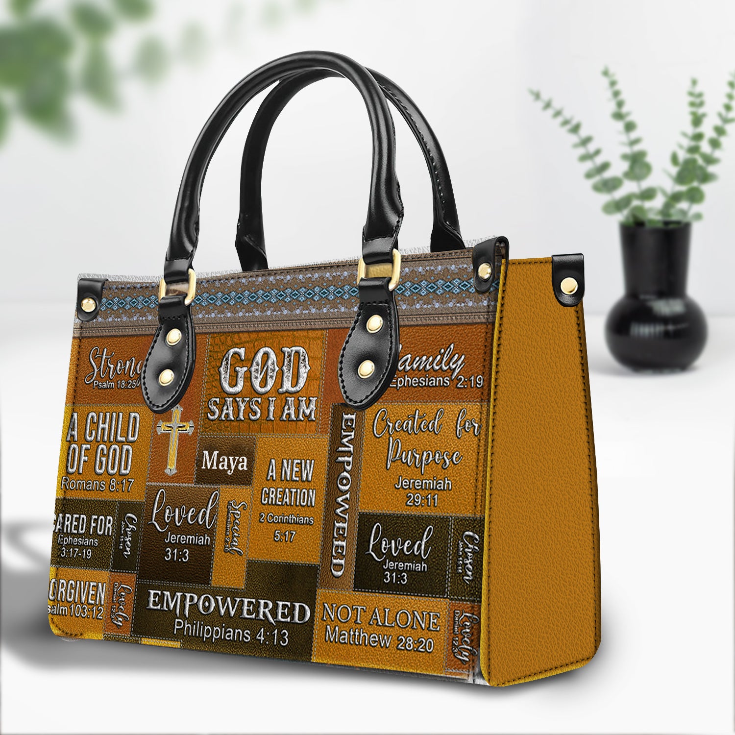 God Says I Am Brown Personalized Leather Handbag Bags, Gifts for Women