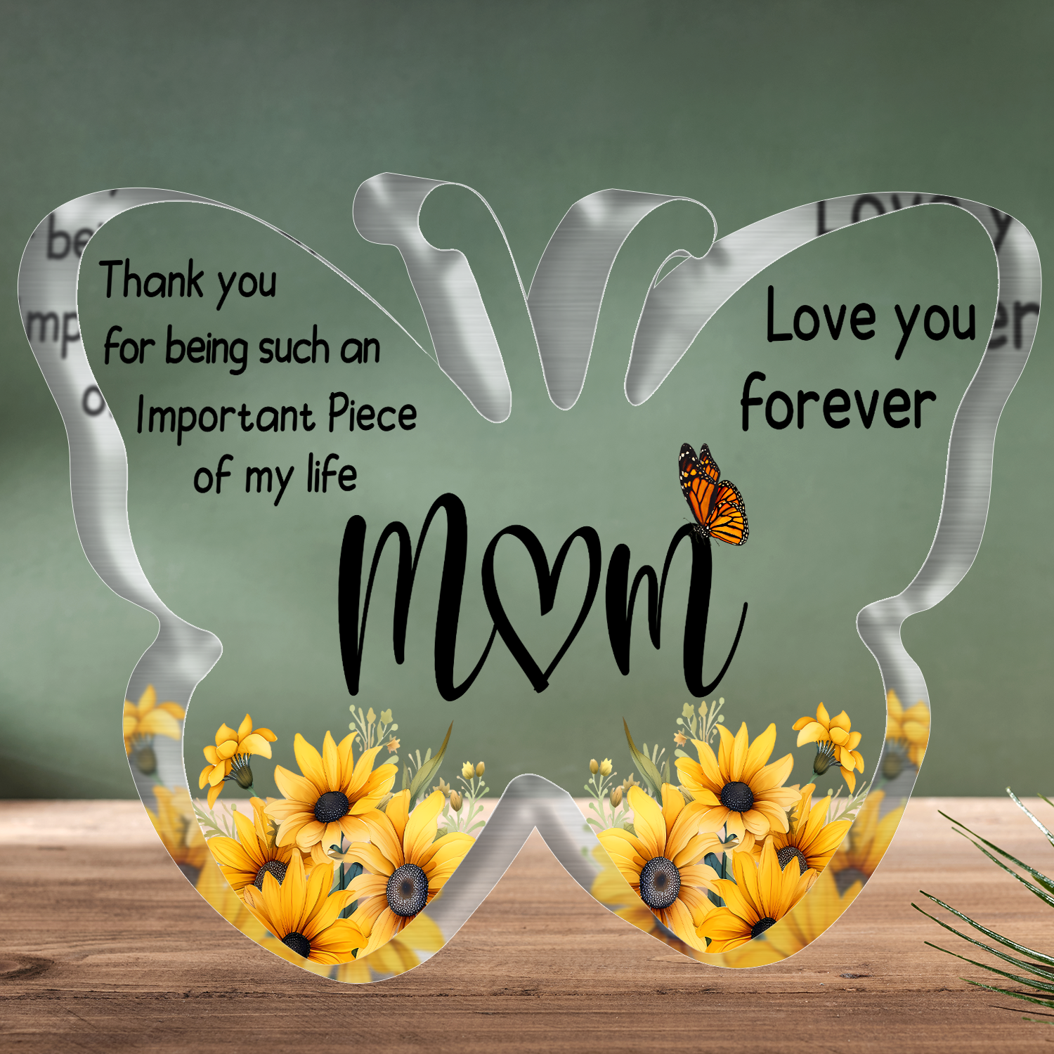 Sunflower Love You Mom Butterfly Acrylic Plaque Birthday Gift For Mom Mother's Day Gift