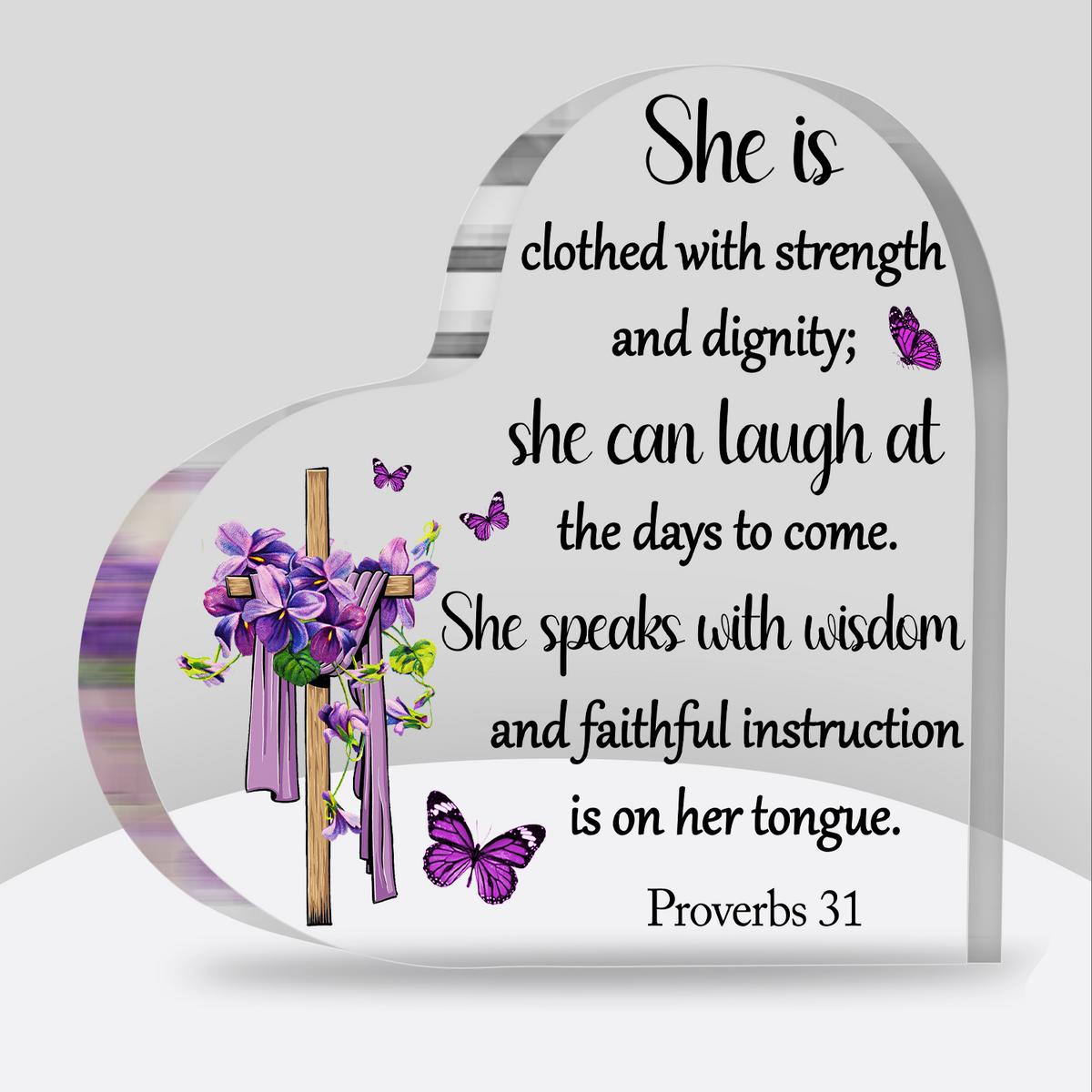 Purple Floral Cross She Is Acrylic Plaque Christian Gifts