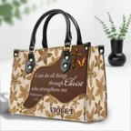 I can do all things Personalized Zippered Leather Handbag With Handle Christian Gift Religious Gift For Women
