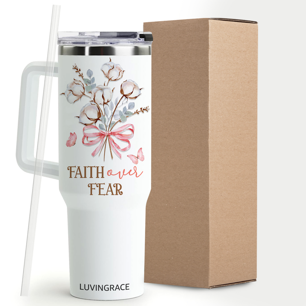 Floral Faith Over Fear Inspirational Gifts for Women Friends 40Oz Tumbler