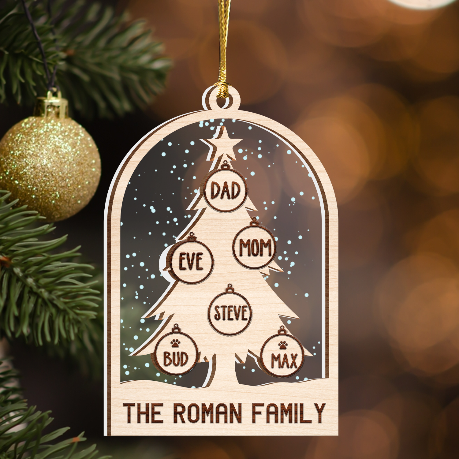 Snow Christmas Tree Family Custom 2 Layers Christmas Car Hanging Wooden Transparent Acrylic Ornament