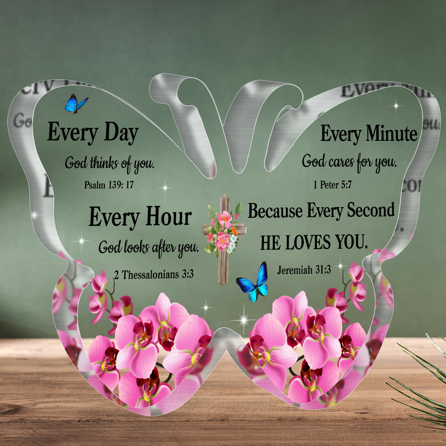 Orchids God Loves You Butterfly Acrylic Plaque Christian Gifts Birthday Gift For Women Mother's Day Gift