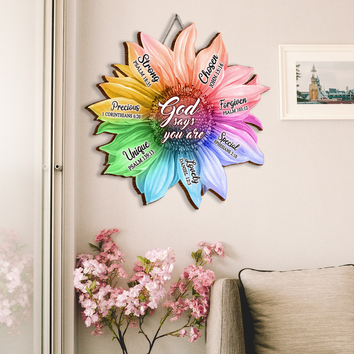 Rainbow Sunflower God Says You Are Inspirational Gift Birthday Gifts Wall Decor Shaped Wood Sign