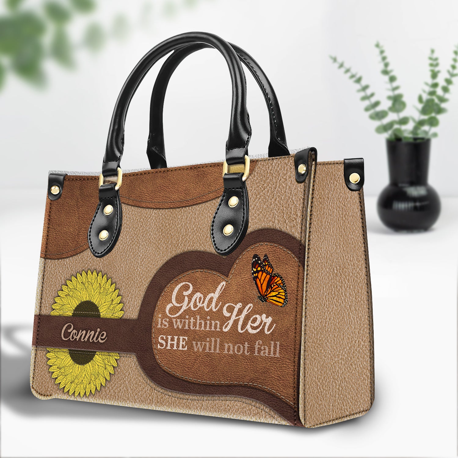 God Is Within Her She Is Not Fall Christian Gift Inspirational Religious Gift Personalized Leather Handbag