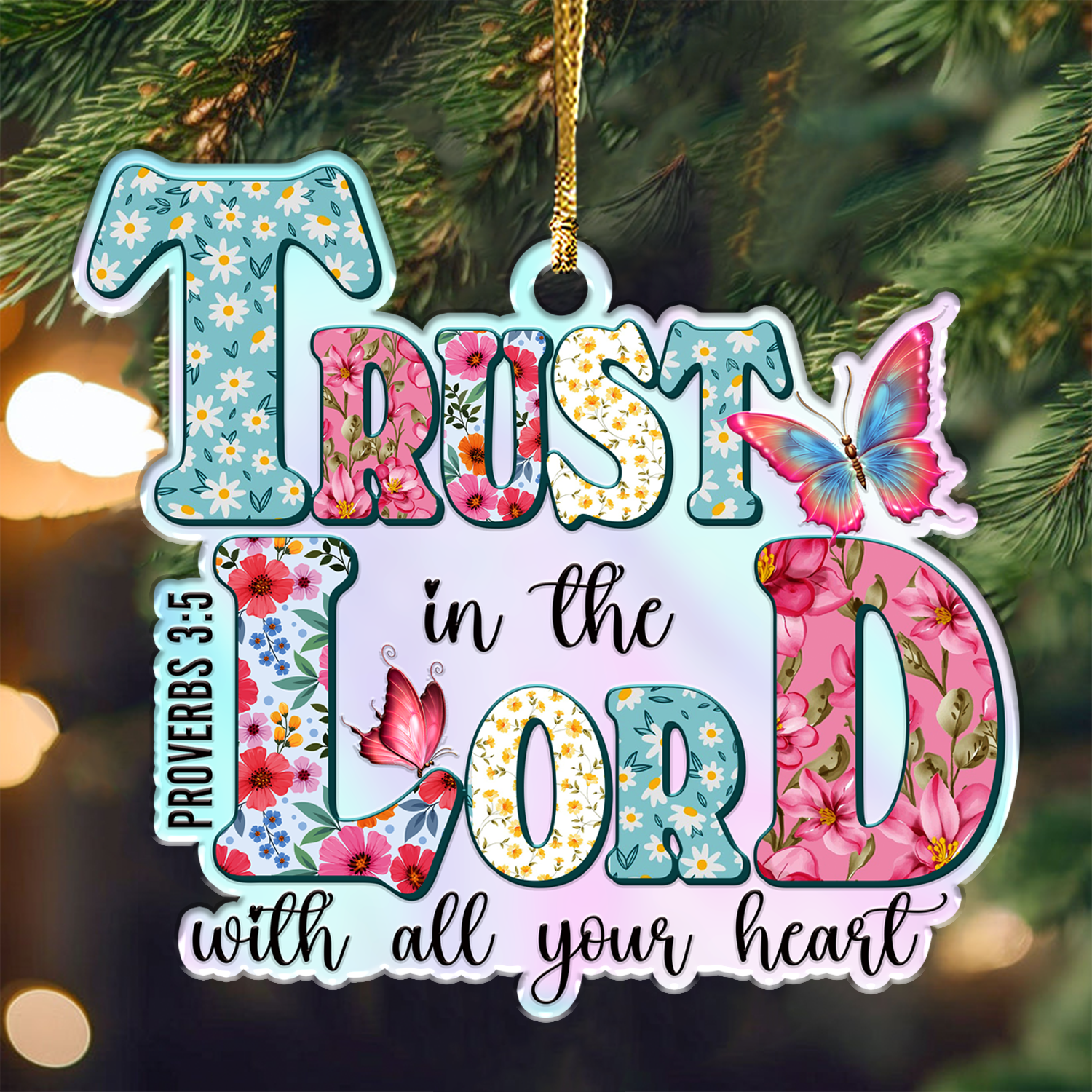 Flowers Trust In The Lord Christian Gifts For Women, Birthday Gifts For Women, Ornament Gift Bible Verse Christmas Ornament Car Hanging