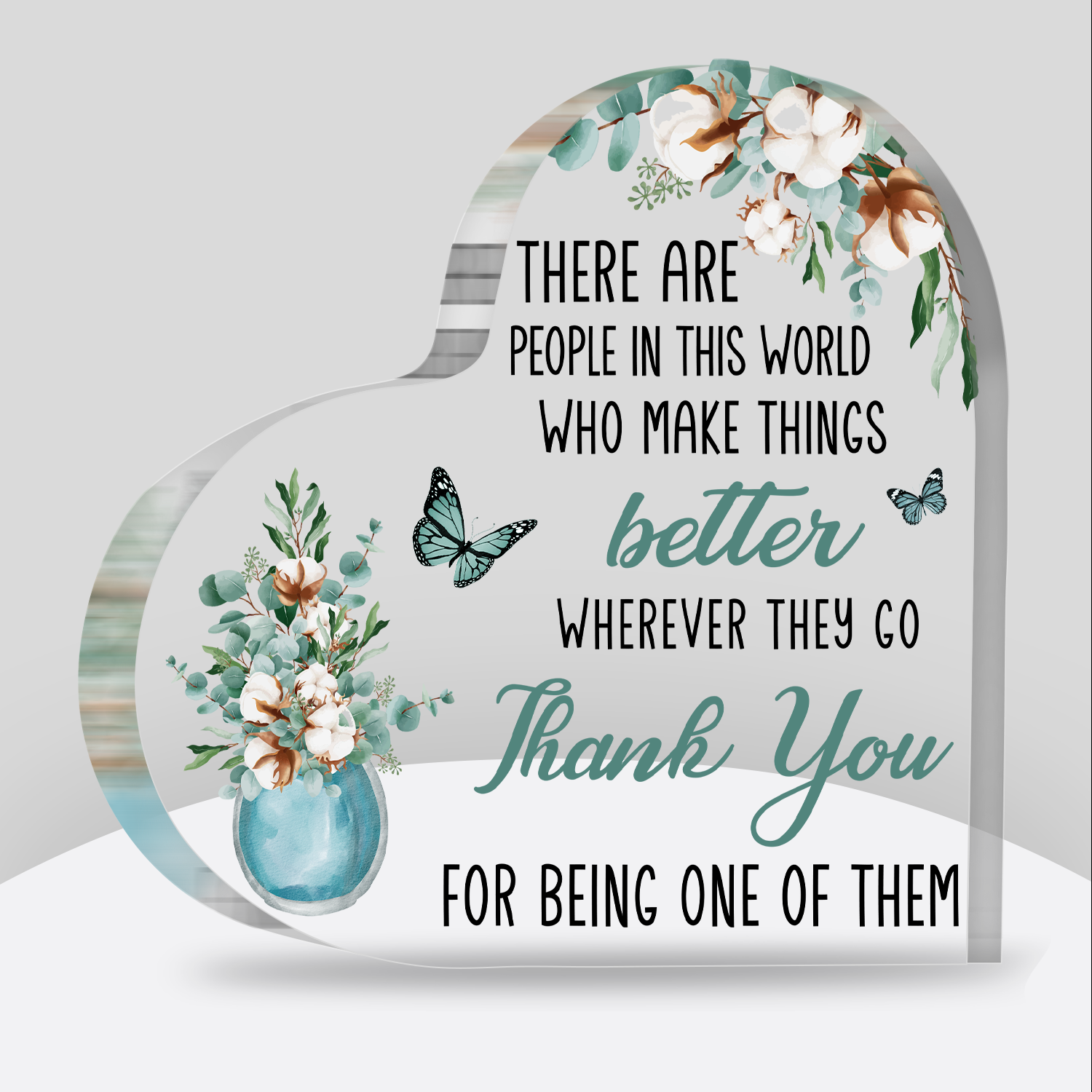 Blue Floral Thank You Acrylic Plaque Heart Shaped Gifts