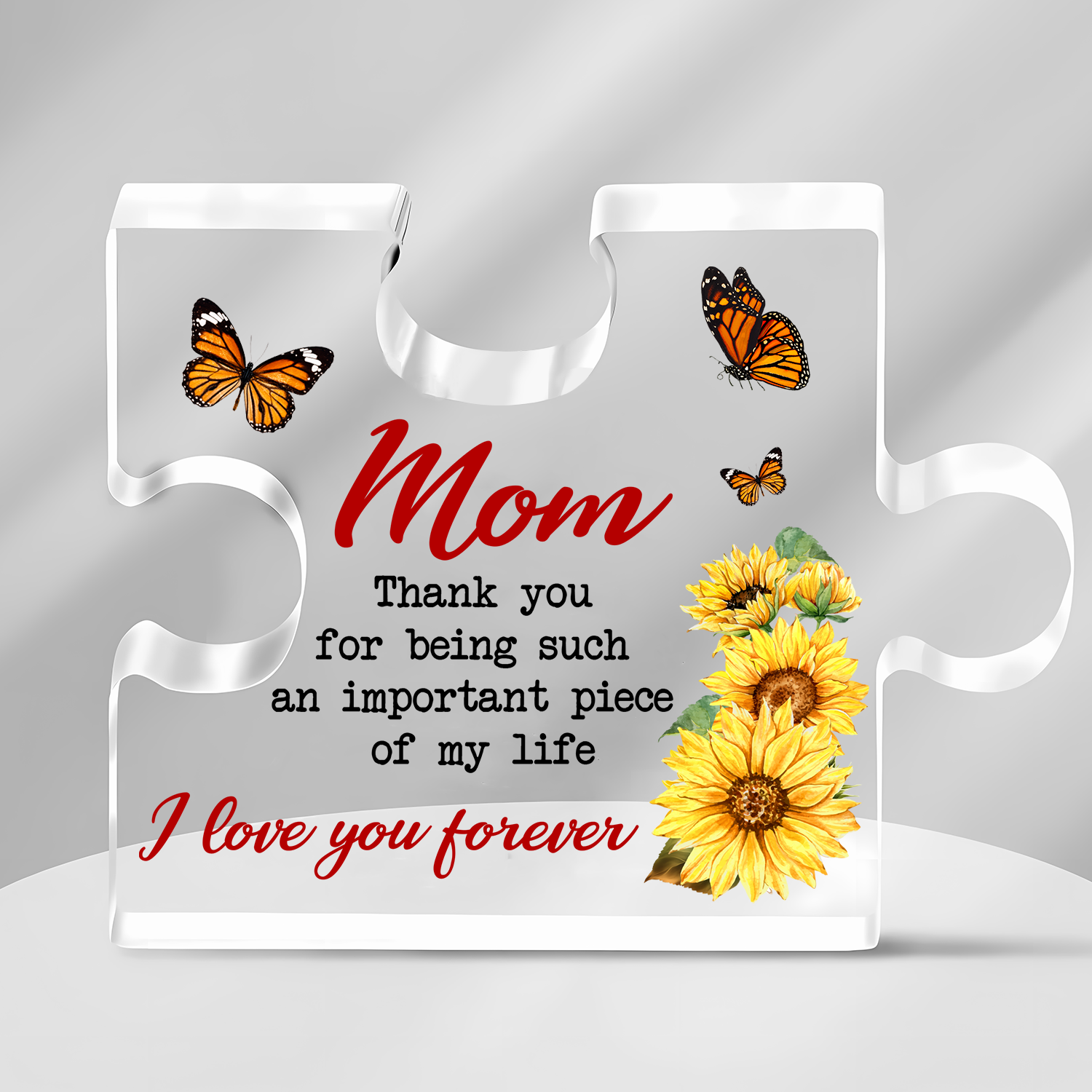 Sunflower Butterfly I Love You Mom Acrylic Block Puzzle Plaque