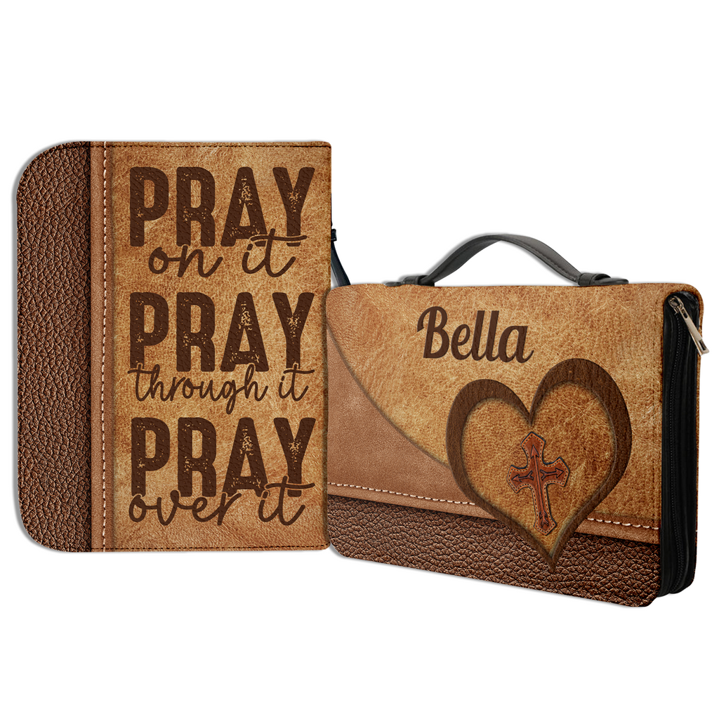 Leather Heart Cross Pray On It Christian Personalized Bible Cover