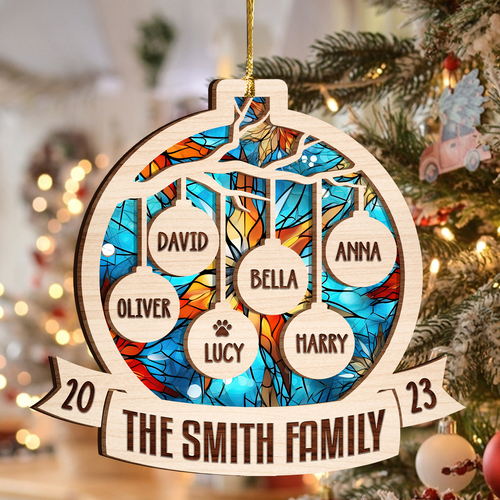 Christmas Family Stained Glass Custom Two Layers Suncatcher Ornament Christmas Ornament Car Hanging Ornament