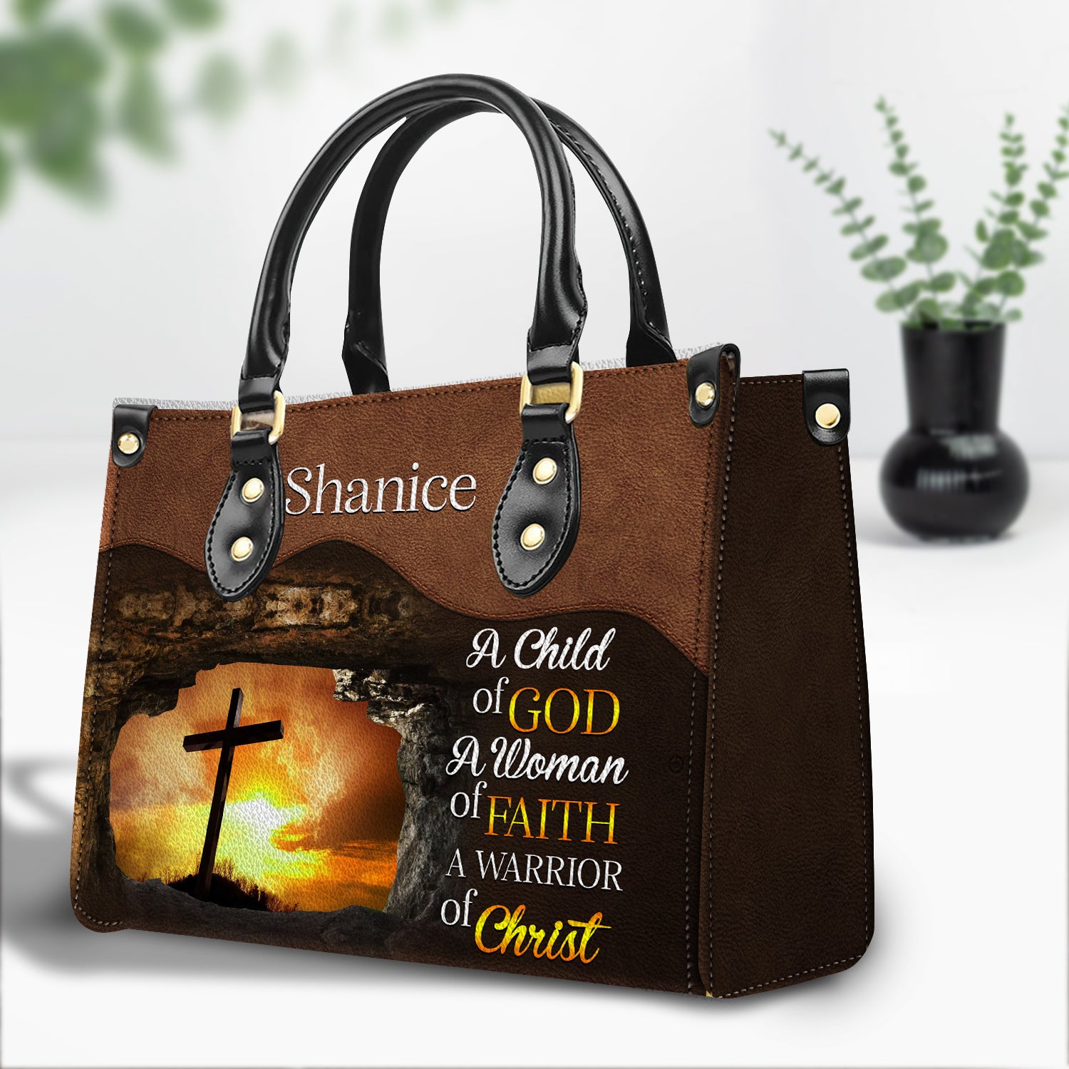 A Child Of God, A Woman Of Faith, A Warrior Of Christ Personalized Leather Handbag