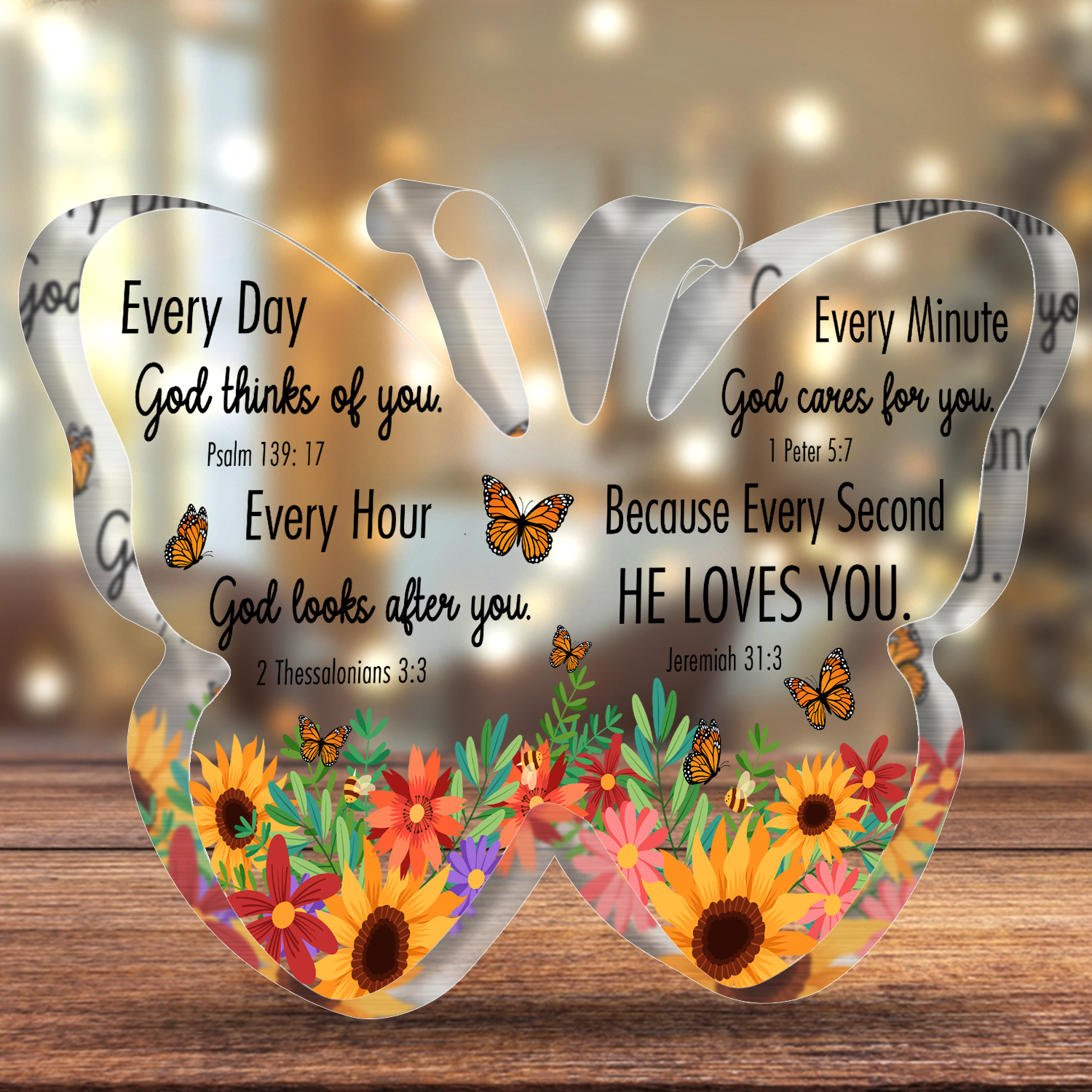 Butterfly Sunflower God Loves You Acrylic Plaque Christian Gifts Bible Verses Religious Gifts