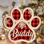Dog Paw Christmas Red Tartan Two Layers Suncatcher Ornament Christmas Ornament Car Hanging