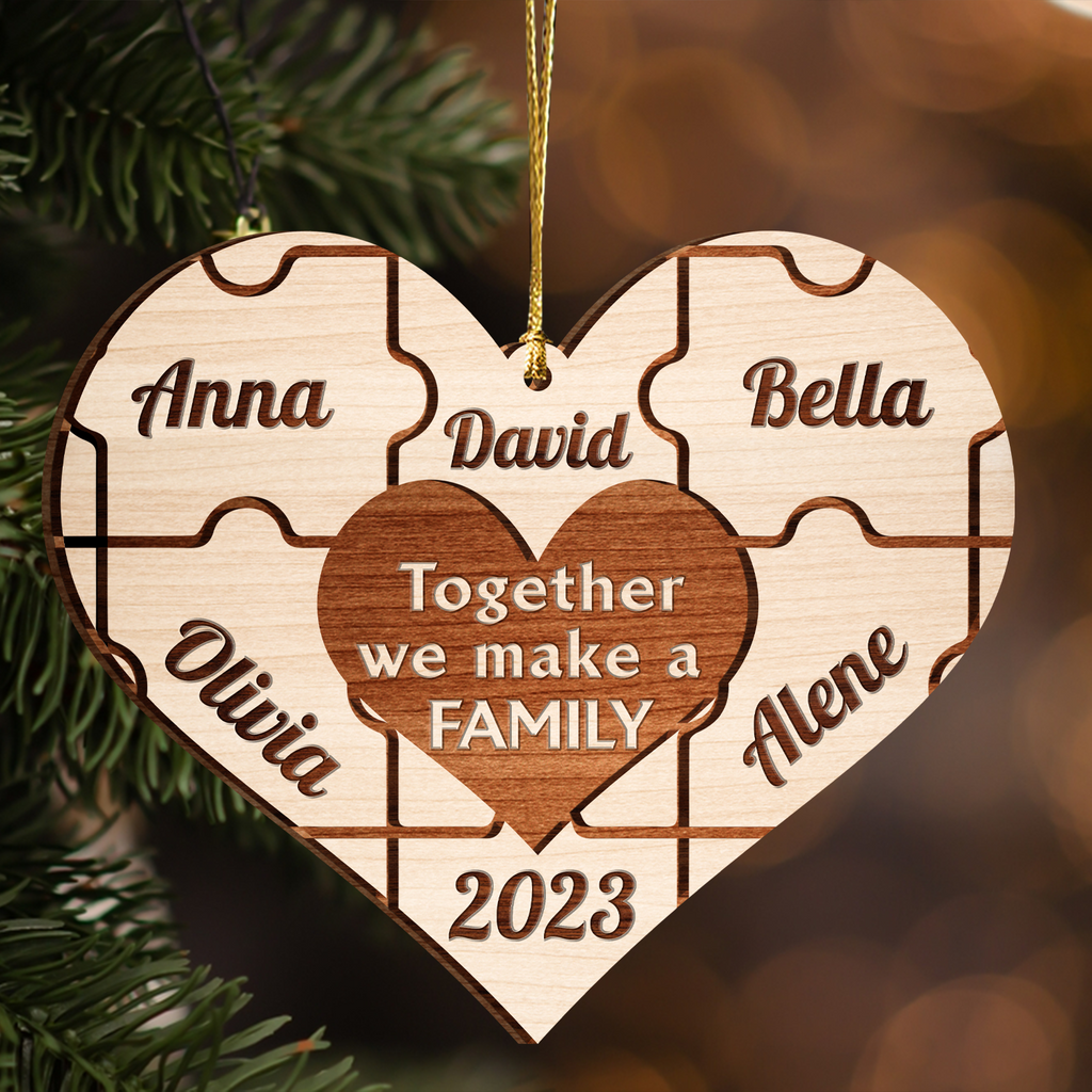 Christmas Family Heart Puzzle Custom Two Layers Ornament Christmas Ornament Car Hanging Ornament