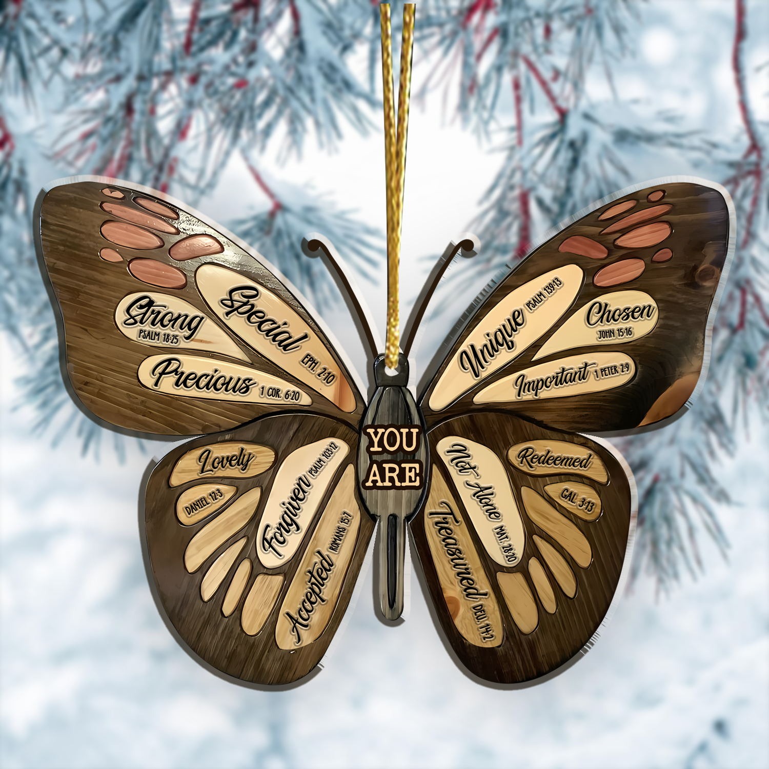 Butterfly You Are Identity In Christ Engraved Dark Wood Ornament Christmas Gift