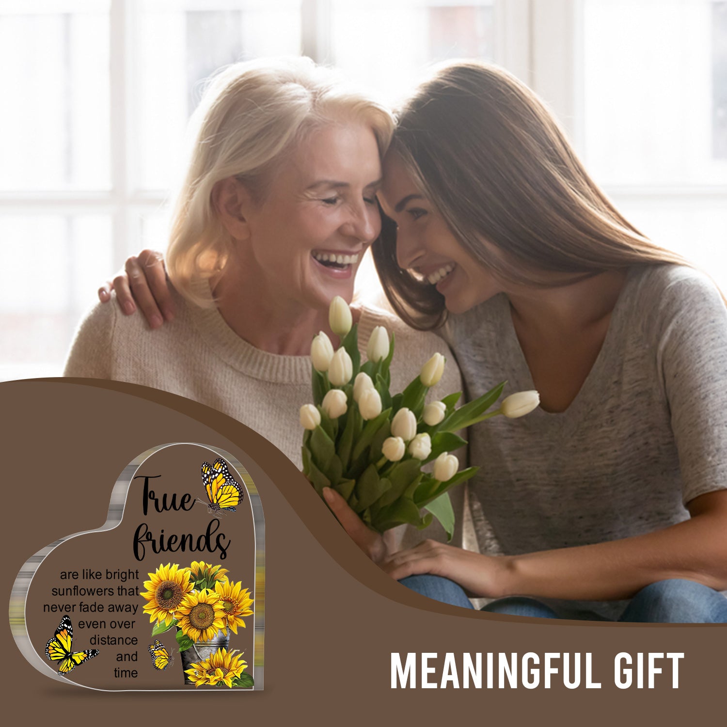 True Friends Gifts Friendship Sunflower Gifts For Bestie Best Female Friend Birthday Gifts For Women Heart Acrylic Plaque
