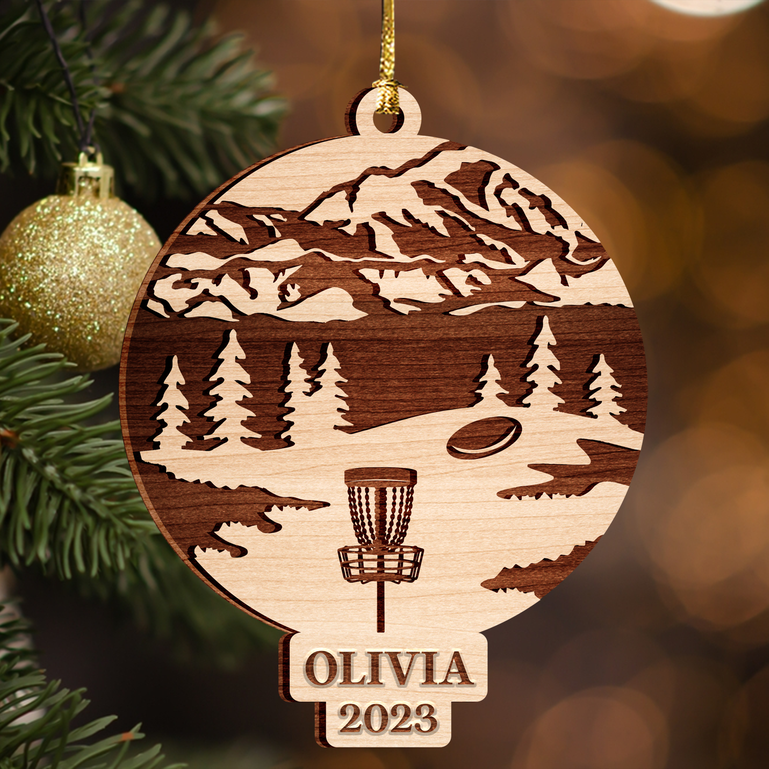 Disc Golf Custom Ornament 2 Layers Christmas Car Hanging Wooden Ornament