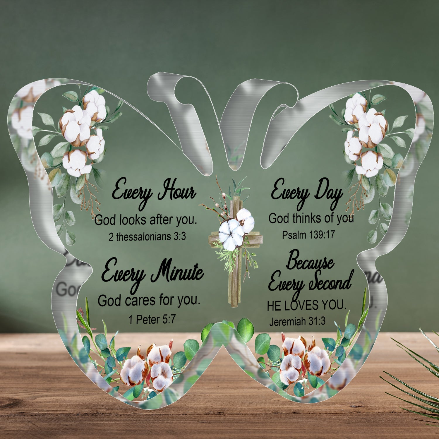 Every Second He Loves You Flower Heart Acrylic Plaque Christian Gifts for Women Inspirational Gifts with Bible Verse Prayers