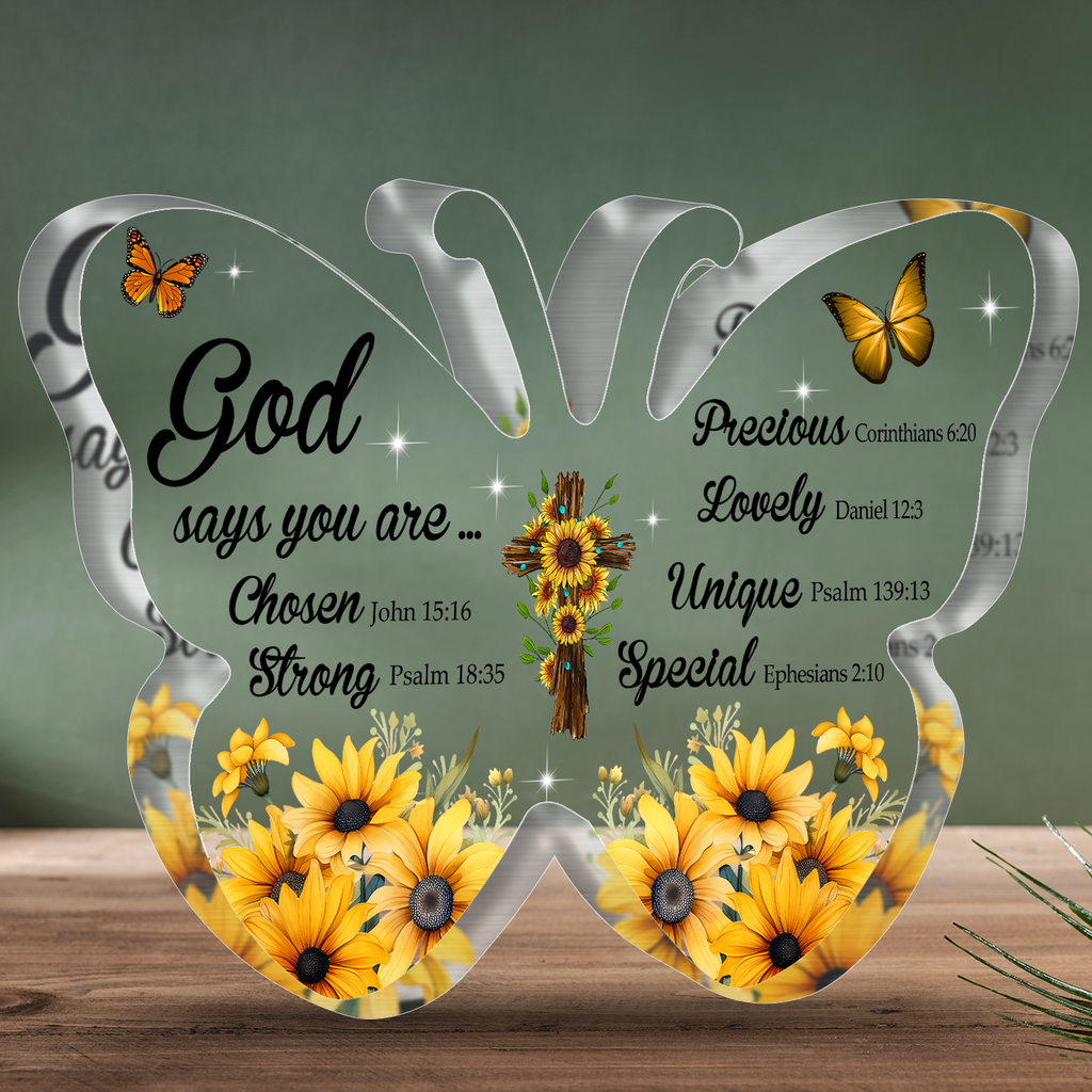 Butterfly Sunflower God Says You Are Acrylic Plaque Christian Gifts Bible Verses Religious Gifts