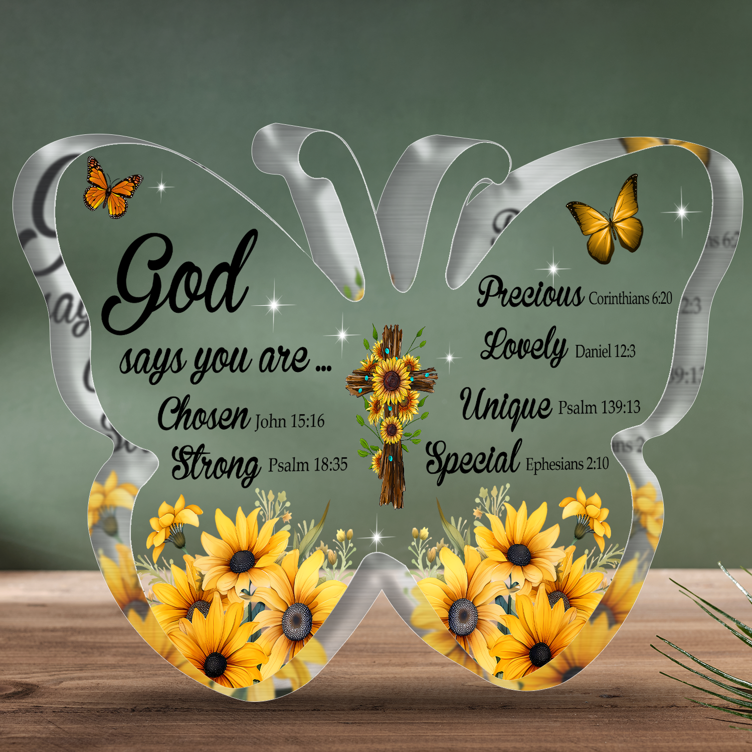 Butterfly Sunflower God Says You Are Acrylic Plaque Christian Gifts Bible Verses Religious Gifts