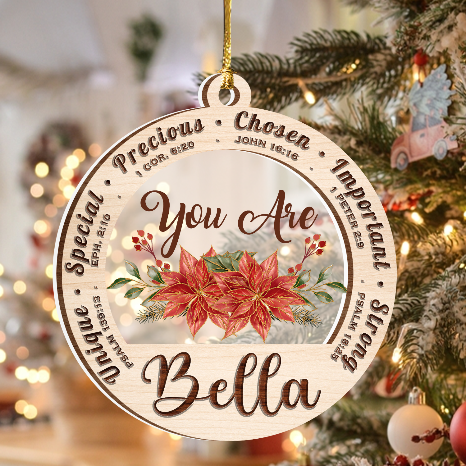 Poinsettia You Are Custom Two Layers Suncatcher Ornament Christmas Ornament Car Hanging Ornament
