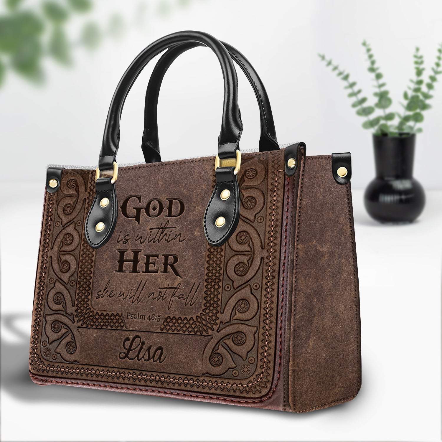 She Will Not Fall Personalized Leather Handbag