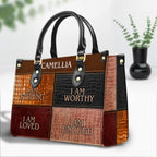 I Am Strong, I Am Worthy Christian Gift Personalized Leather Handbag