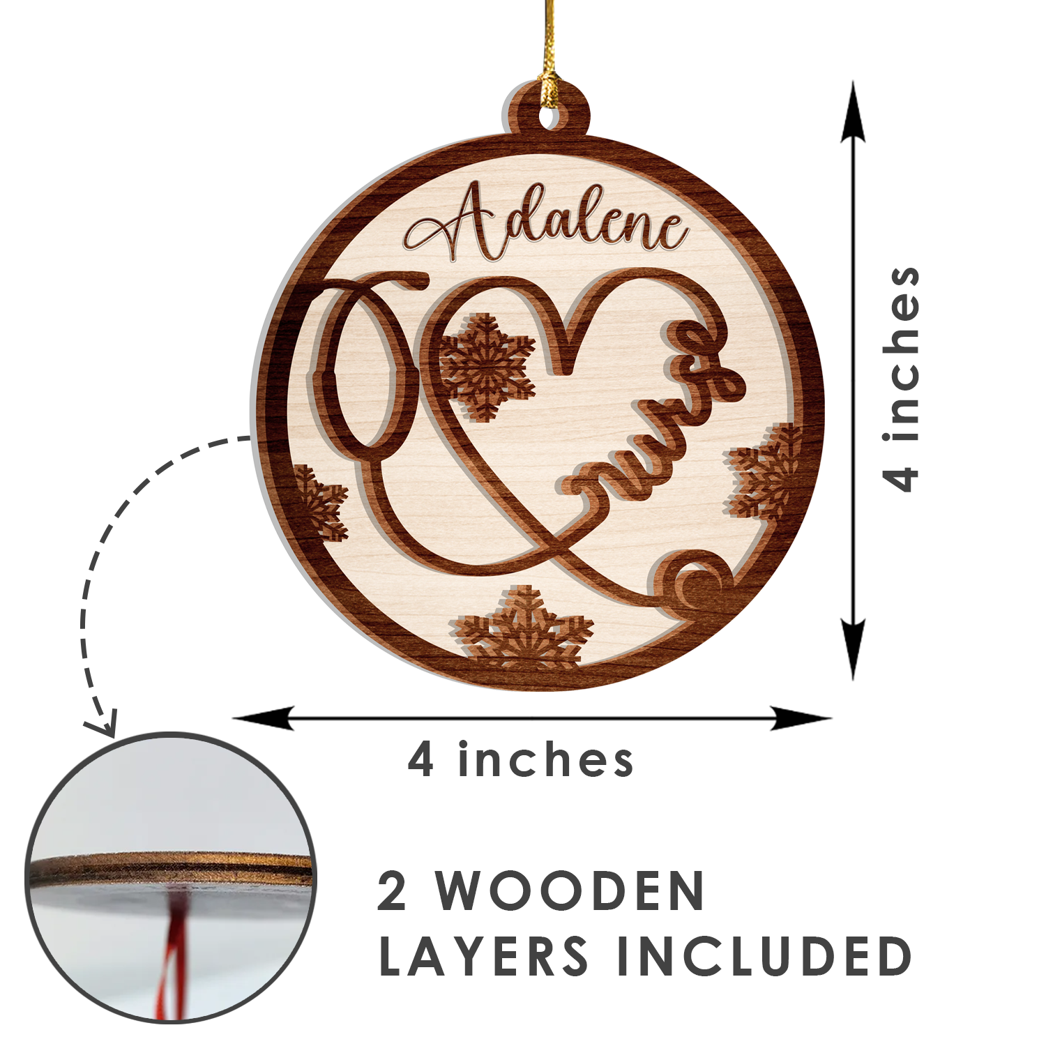 Snowflakes Nurse Ornament 2 Wooden Layers Christmas Hanging Gift