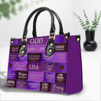 God Says I Am Purple Personalized Leather Handbag Bags, Gifts for Women