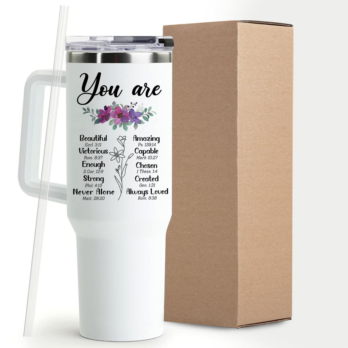 Floral You Are Bible Verse Inspirational Gifts for Women Friends 40Oz Tumbler