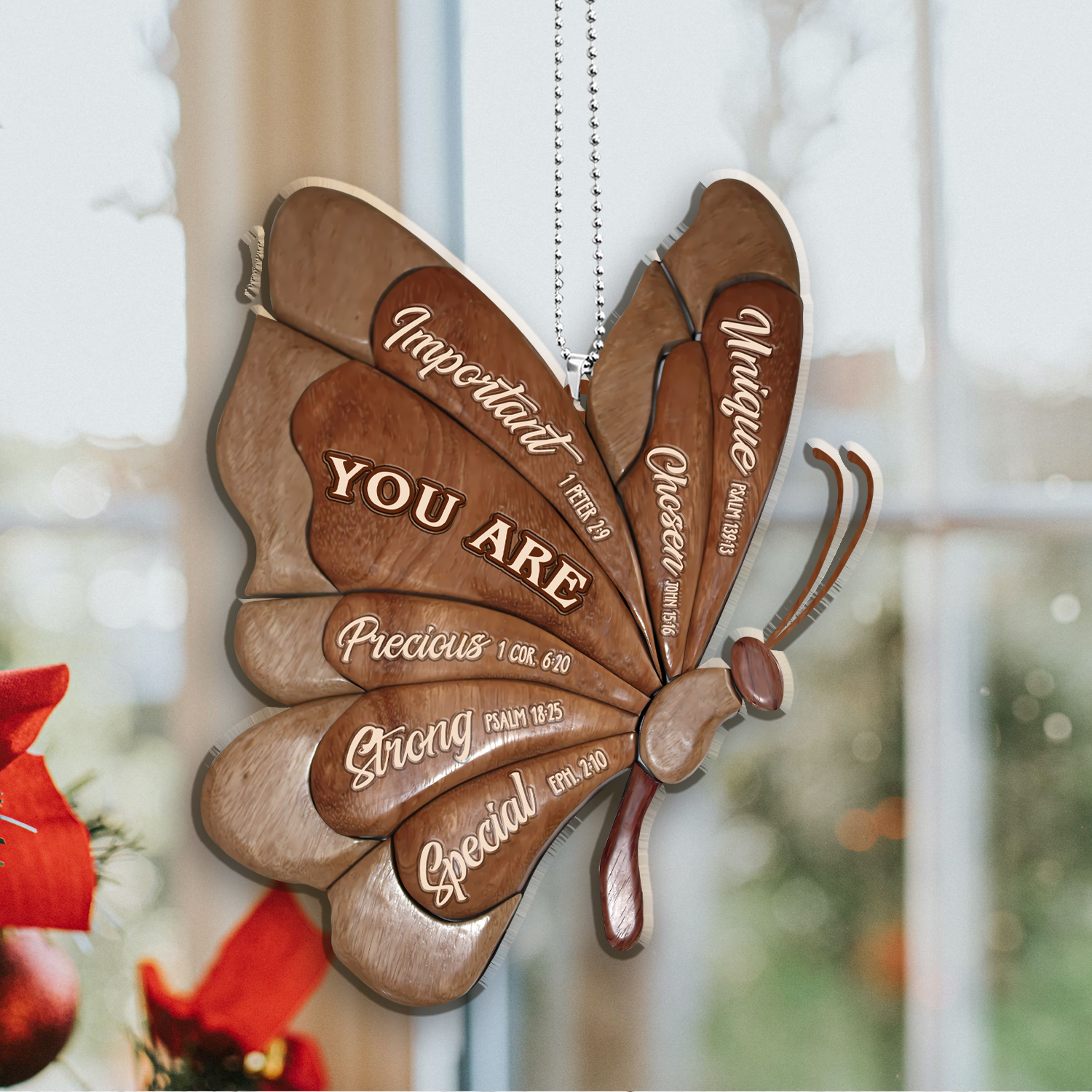 Flying Butterfly You Are Identity In Christ Engraved Dark Wood Ornament Christmas Gift