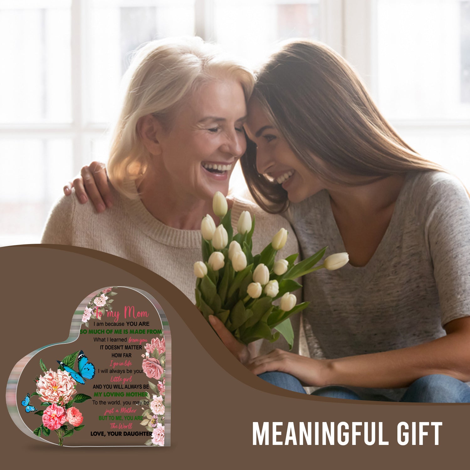 To My Mom Flower Acrylic Heart Plaque Mother's Day Gift Birthday Gift For Mother
