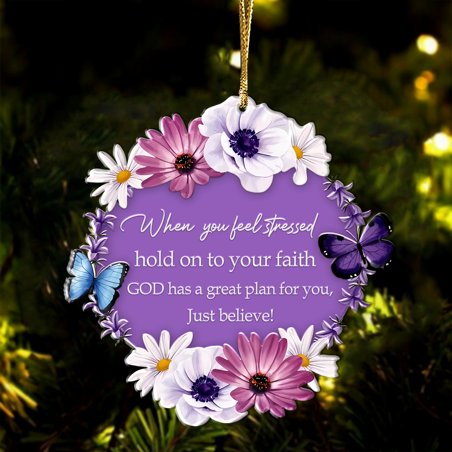 Daisy Floral Hold On Your Faith Christian Gifts For Women, Birthday Gifts For Women, Ornament Gift Bible Verse Christmas Ornament Car Hanging