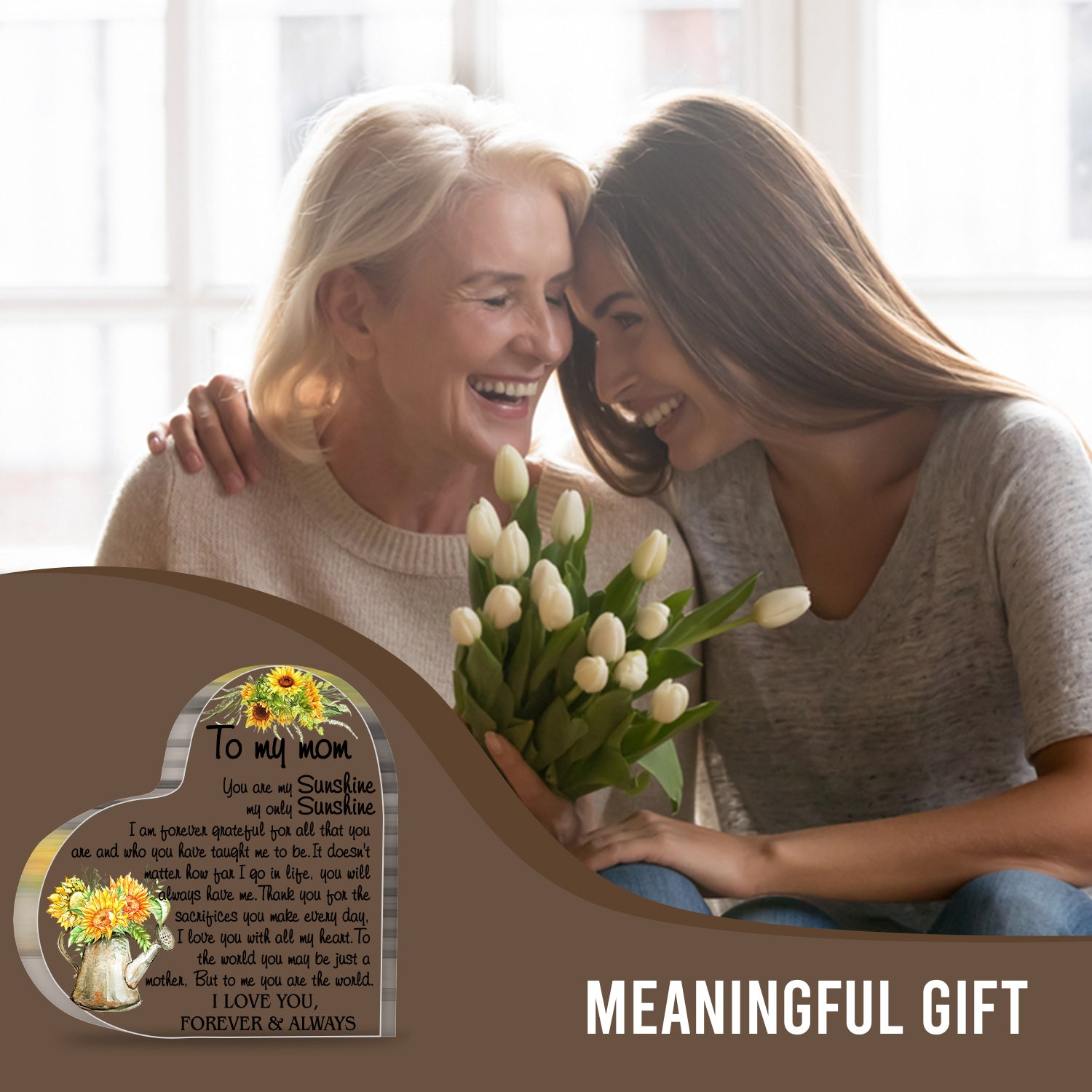 To My Mom You Are My Sunshine Heart Acrylic Plaque Mother's Day Gift Thanksgiving Birthday Gifts for Mom