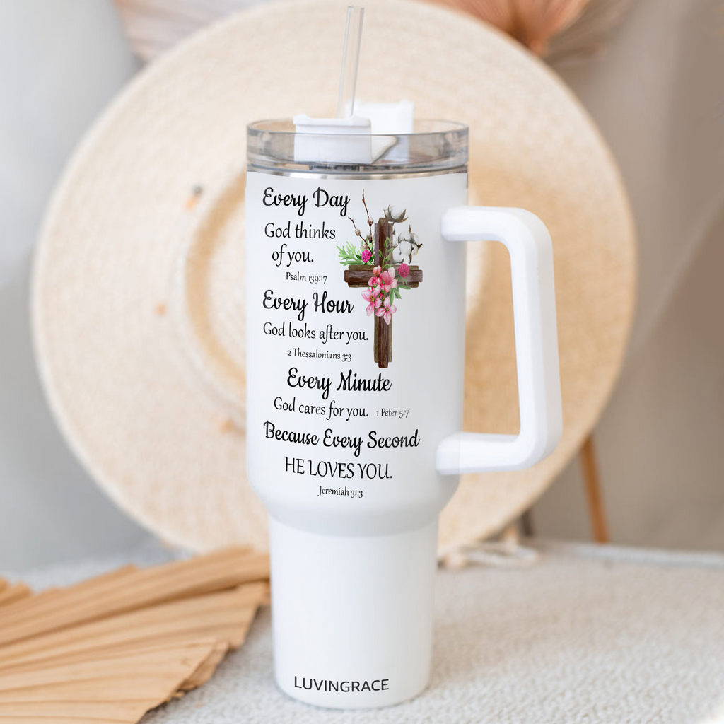 Floral Cross Bible Verse Inspirational Gifts for Women Friends 40Oz Tumbler